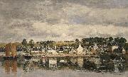 Eugene Boudin Village by a River oil on canvas